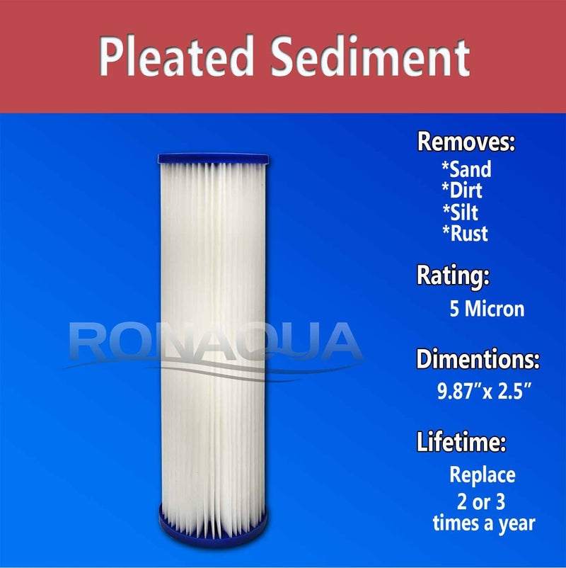 Ronaqua Pleated Sediment Water Filter Cartridge 9.87â€x 2.5â€ Amplified Surface Area, Removes Sand, Dirt, Rust, Extended Filter Life WELL-MATCHED with WHKF-WHPL, 801-50, WB-50W, WFPFC3002, SPC-25-1050 (6 Pack) - Image 2